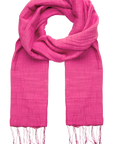 Pink scarf with fringes on a white background