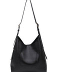 Black leather handbag on a white background