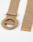 Beige textured belt with a knot on a white background