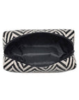 Black and white zigzag patterned pouch on a white background