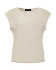 Beige sleeveless top with a pocket on a white background