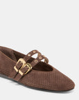 Baylee Grommet Ballet Flats Dark Brown Perforated Suede