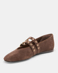 Baylee Grommet Ballet Flats Dark Brown Perforated Suede