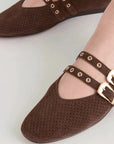 Baylee Grommet Ballet Flats Dark Brown Perforated Suede
