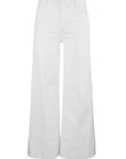 A pair of white high-rise wide-leg pants with front pin-tuck detailing.