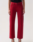 Lexi Mid Rise Bowed Straight Jeans - Red