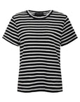 Black and white striped t-shirt on a white background