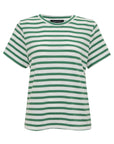 Green and white striped t-shirt on a white background