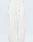 White pants on a light blue background