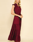 Satin Tiered Maxi Dress - Wine