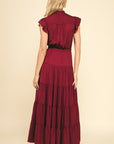 Satin Tiered Maxi Dress - Wine