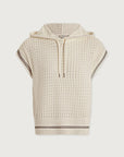 Beige knitted sleeveless hoodie on a light beige background
