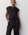 Wina Keyhole Satin Top - Black