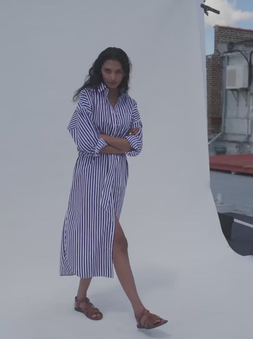 Coastal Poplin Rio Shirt Dress | Seaside Stripe by Faherty (L)