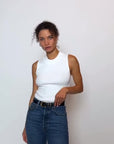 Joan Sleeveless Mockneck Tank Top - White