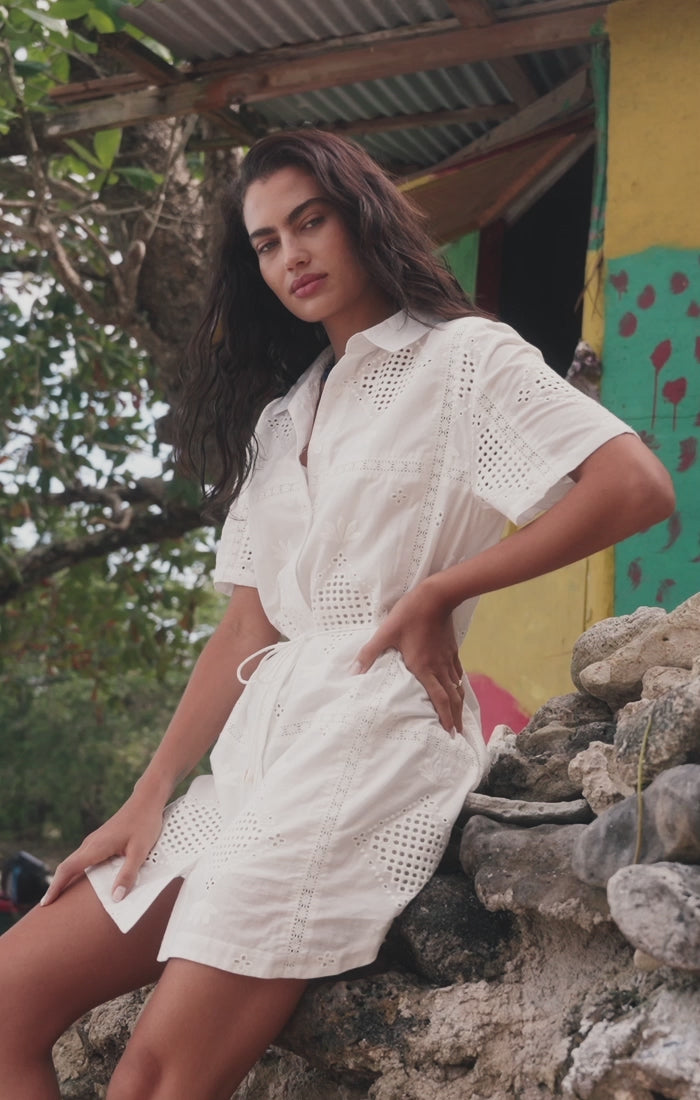anabelle eyelet lace up dress Anabelle Eyelet Lace Up Dress White  Mulaner