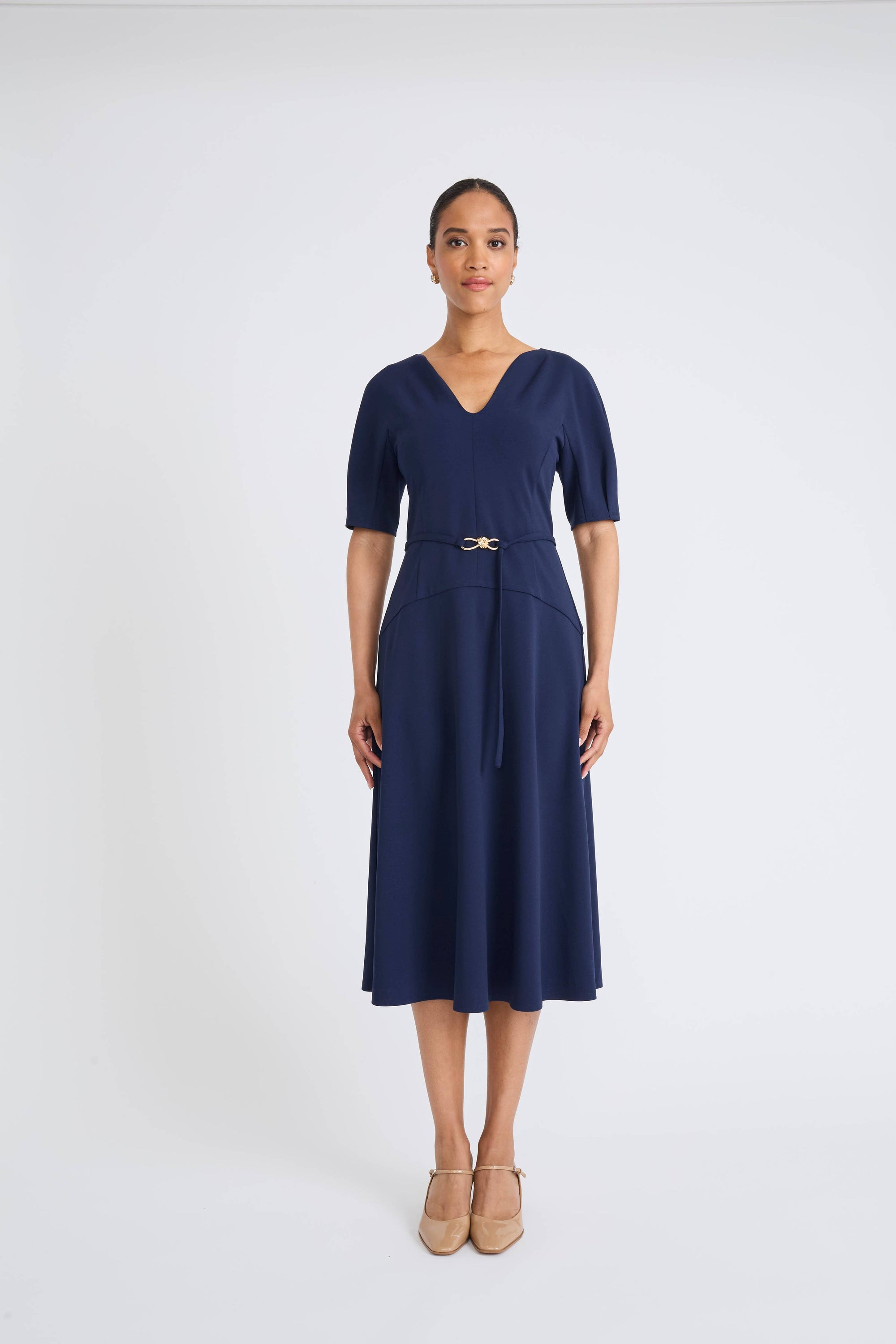 v cut midi dress Zara Womens Midi Dress Sateen Effect V-Neck Slit Detail Khaki Size M New