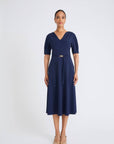 Belted V-Neck Midi Dress
