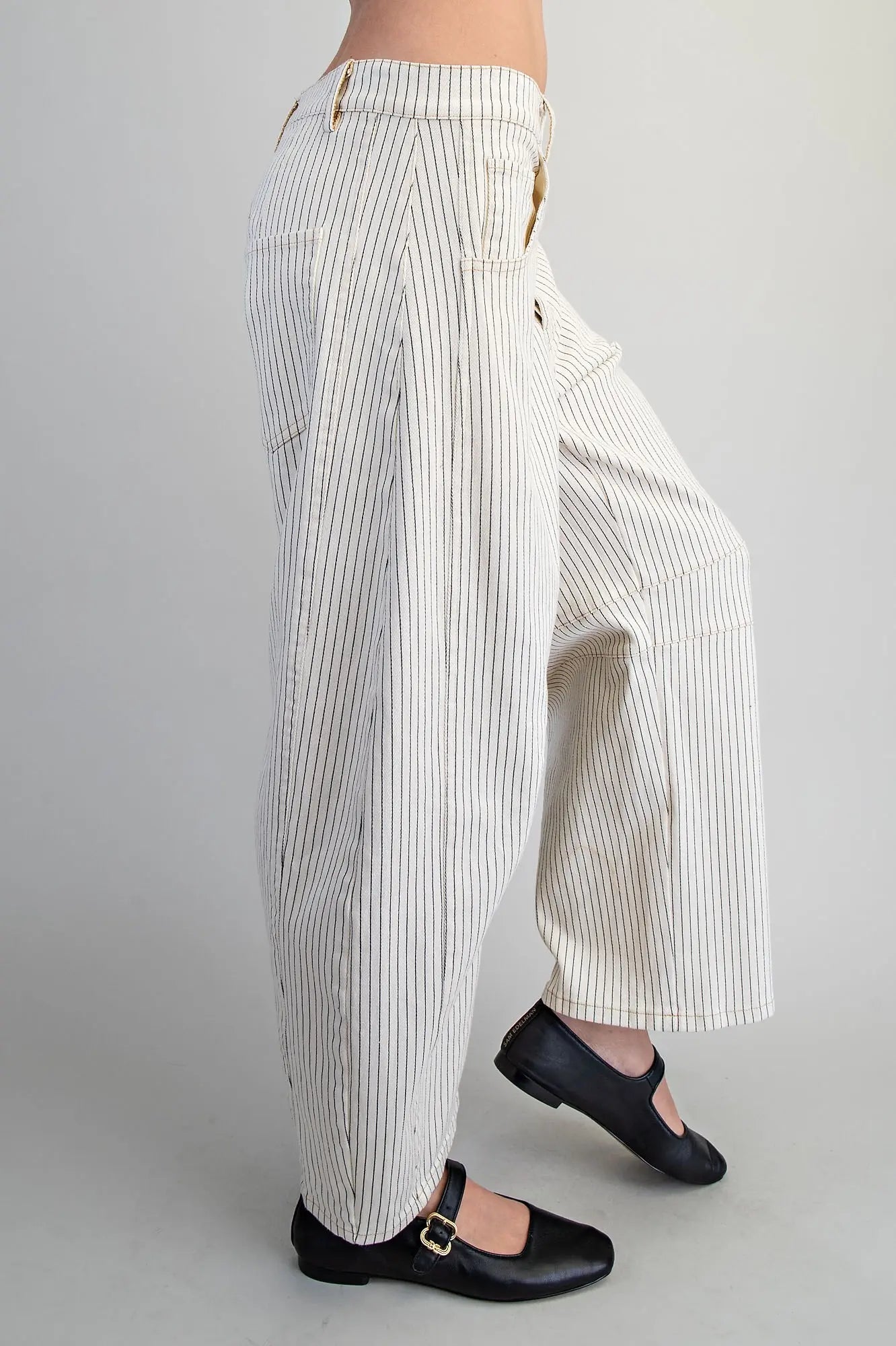 Barrel Leg Pants - Off-White Pinstripe