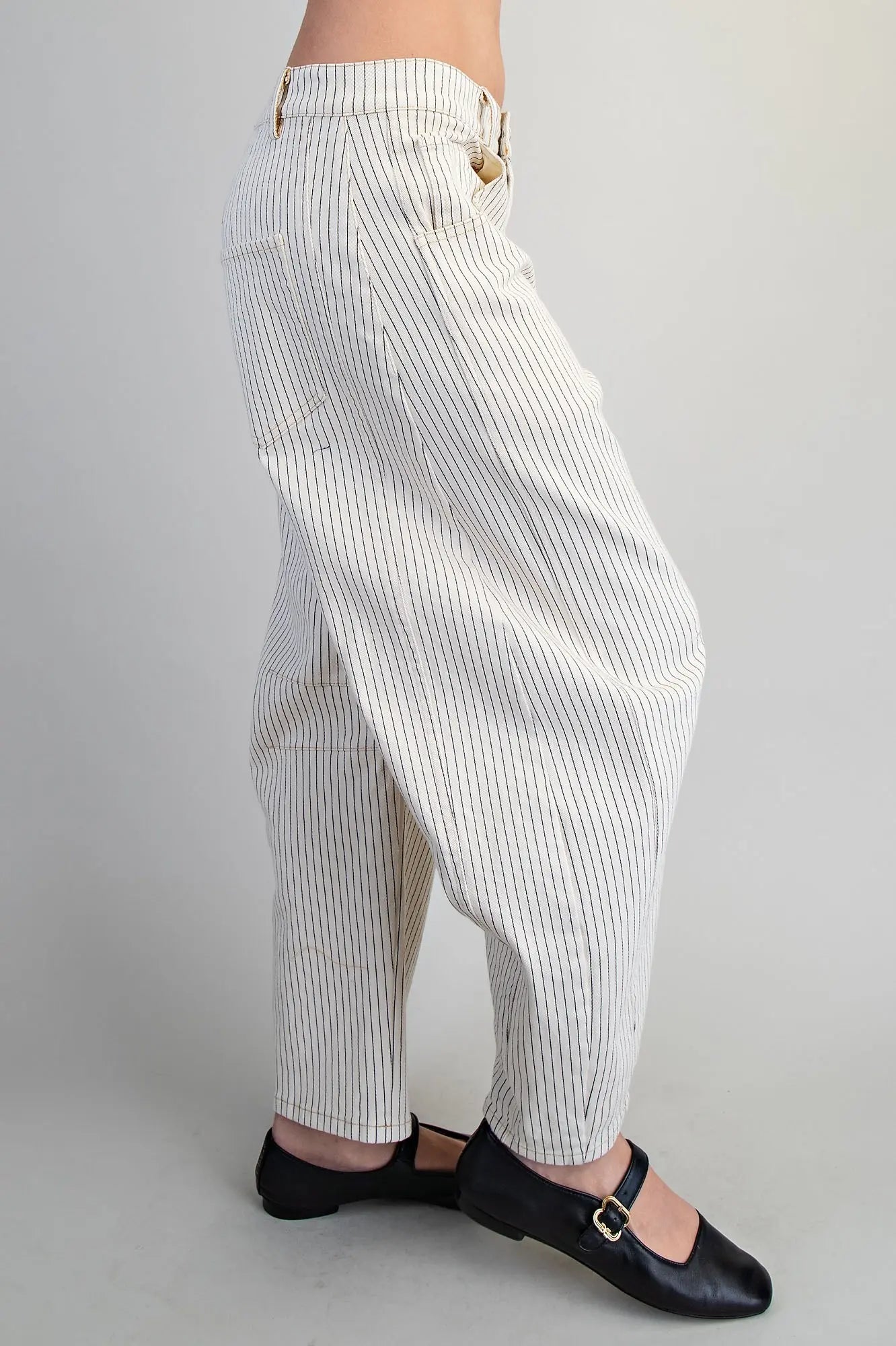 Barrel Leg Pants - Off-White Pinstripe