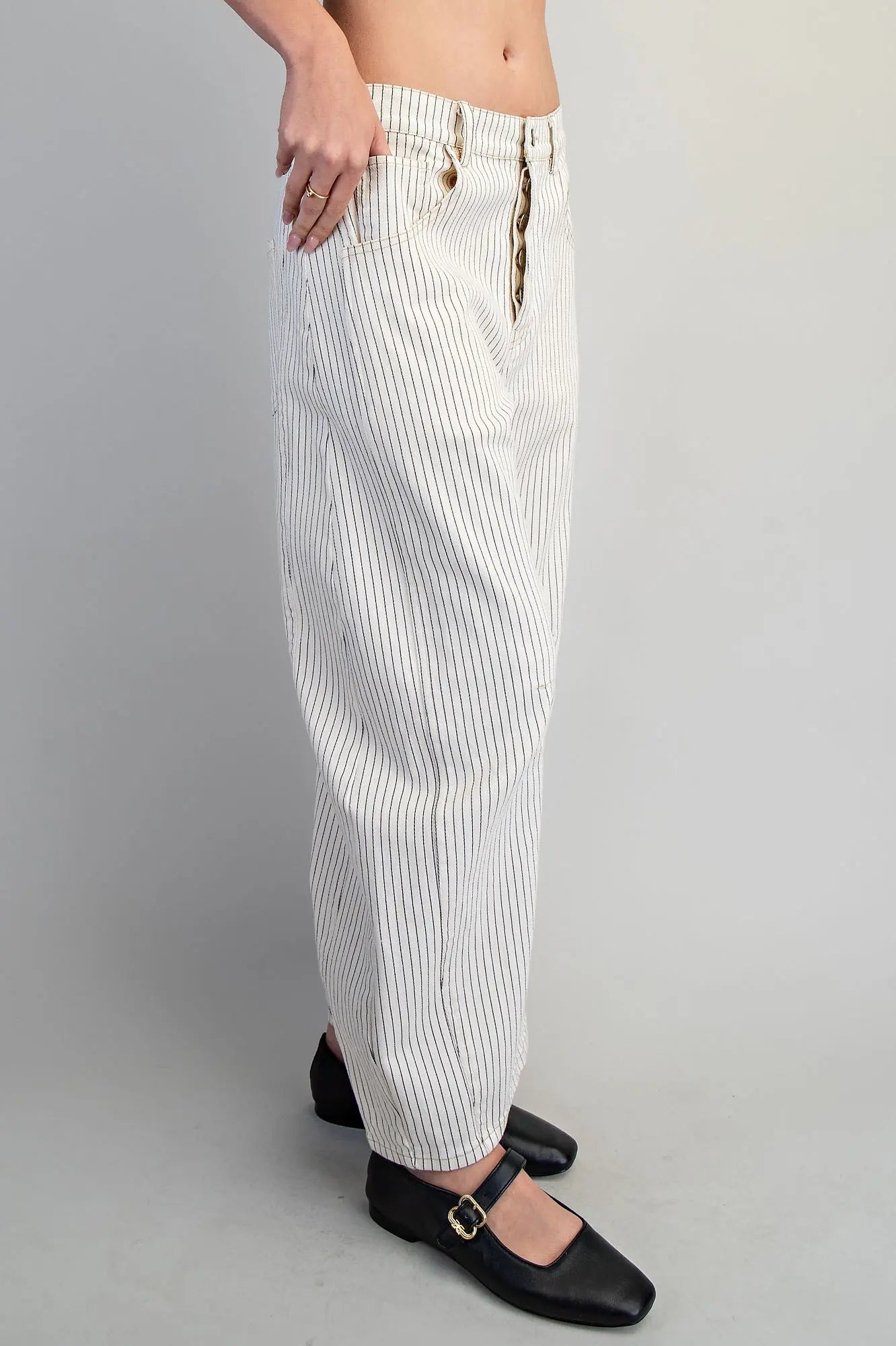 Barrel Leg Pants - Off-White Pinstripe