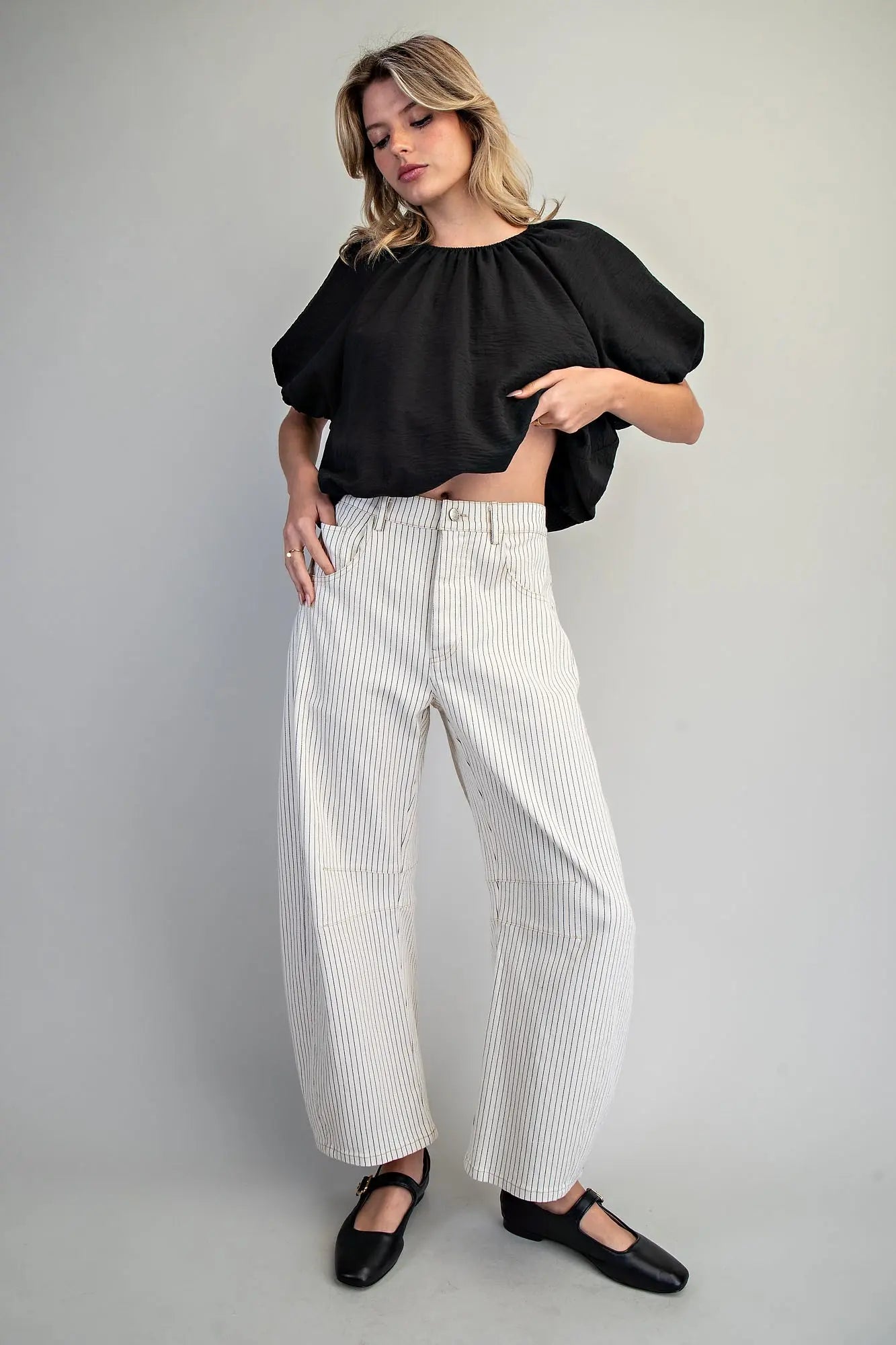 Barrel Leg Pants - Off-White Pinstripe