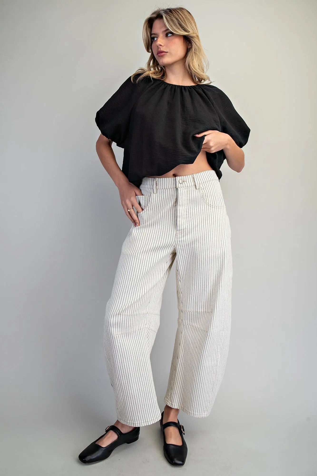 Barrel Leg Pants - Off-White Pinstripe