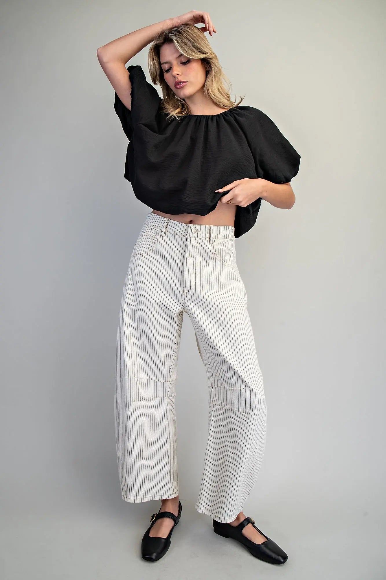 Barrel Leg Pants - Off-White Pinstripe