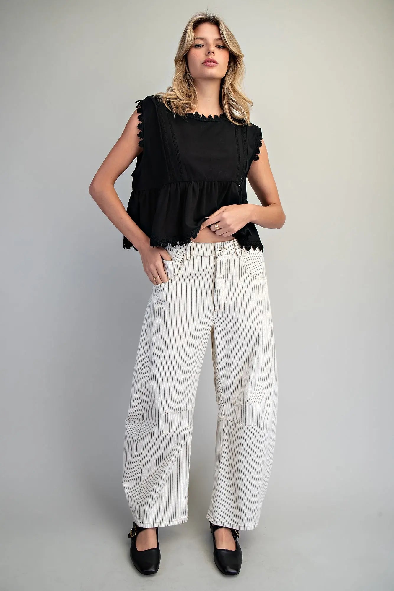 Barrel Leg Pants - Off-White Pinstripe