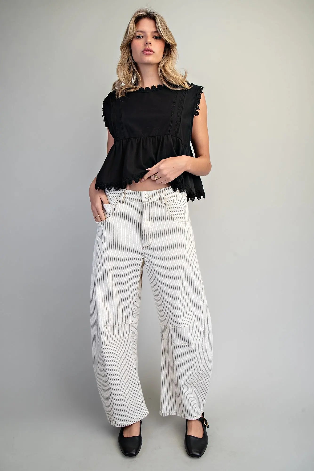 Barrel Leg Pants - Off-White Pinstripe