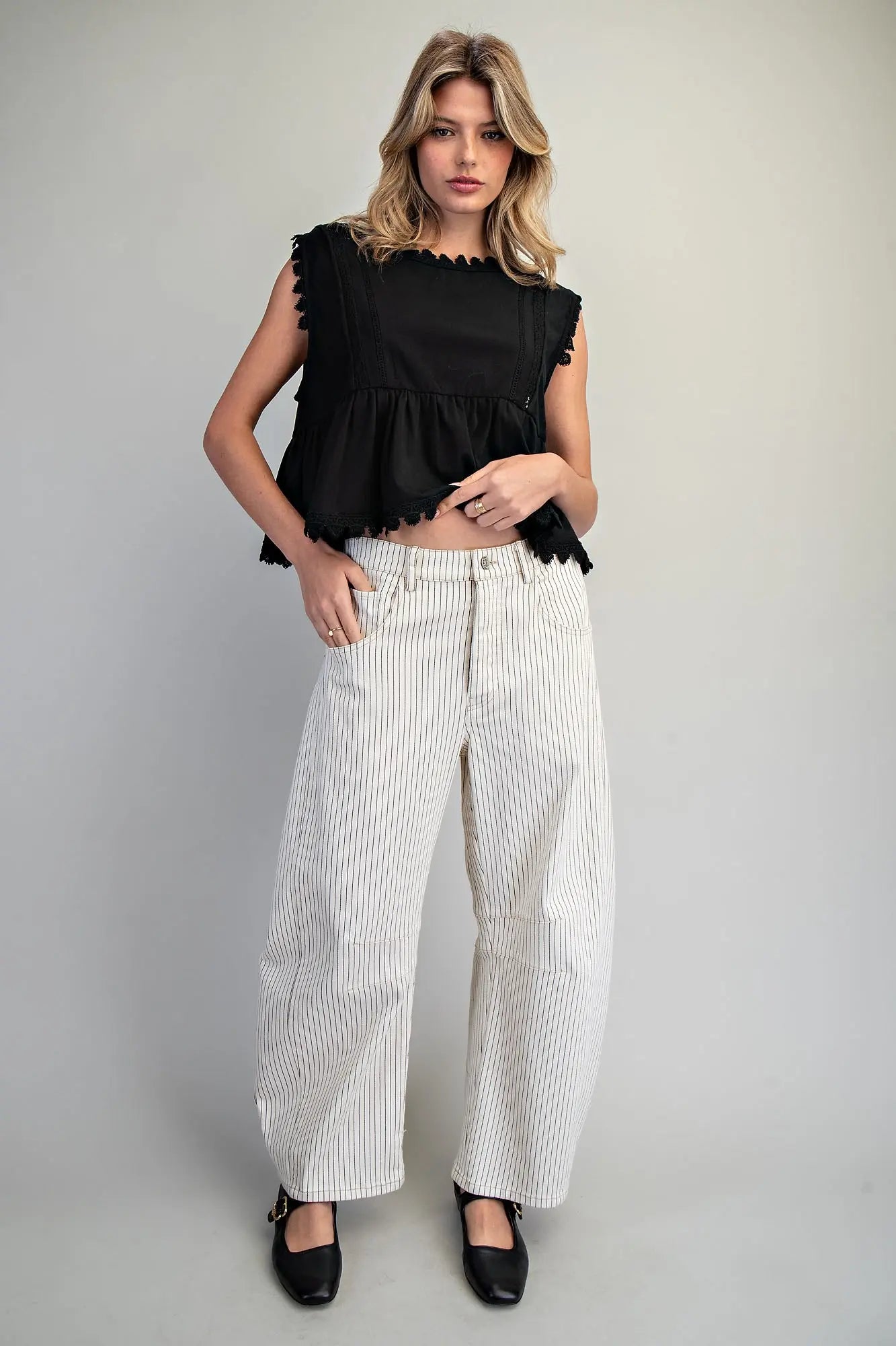 Barrel Leg Pants - Off-White Pinstripe