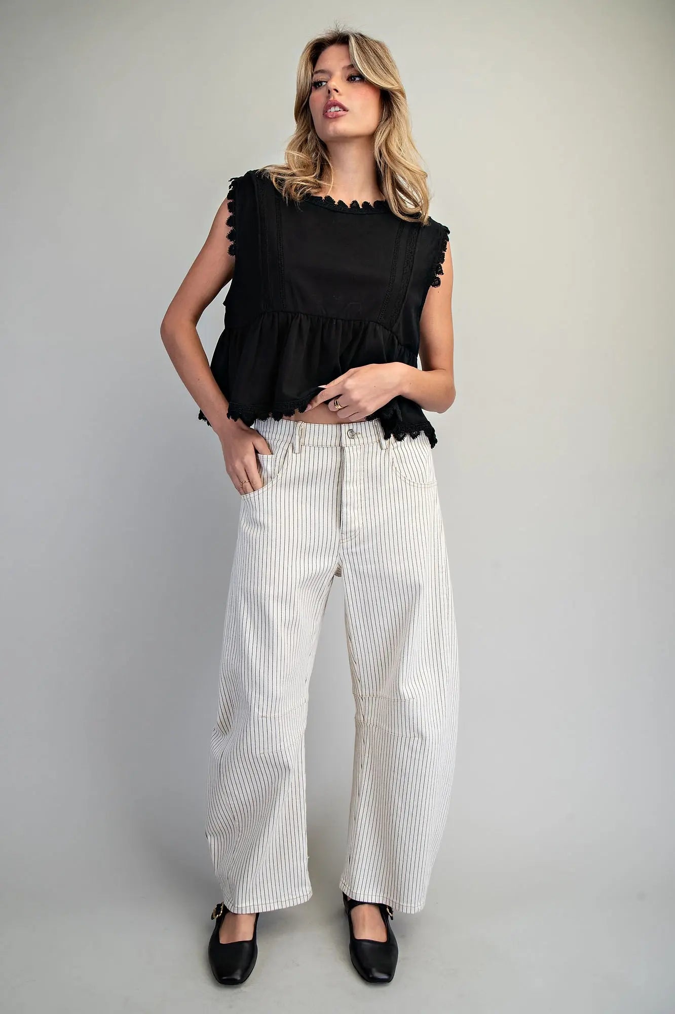 Barrel Leg Pants - Off-White Pinstripe