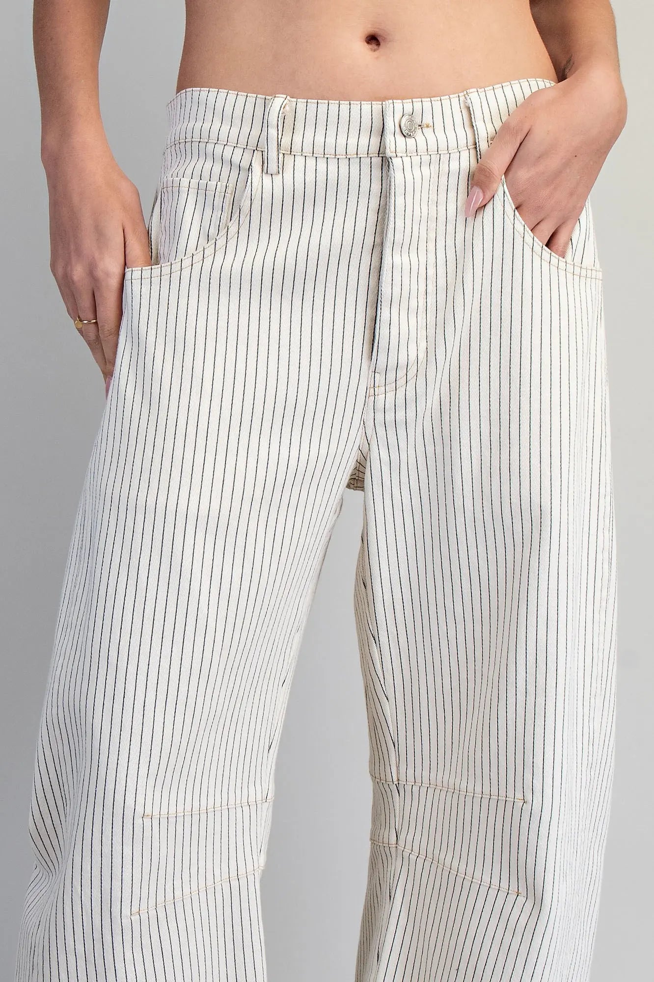 Barrel Leg Pants - Off-White Pinstripe