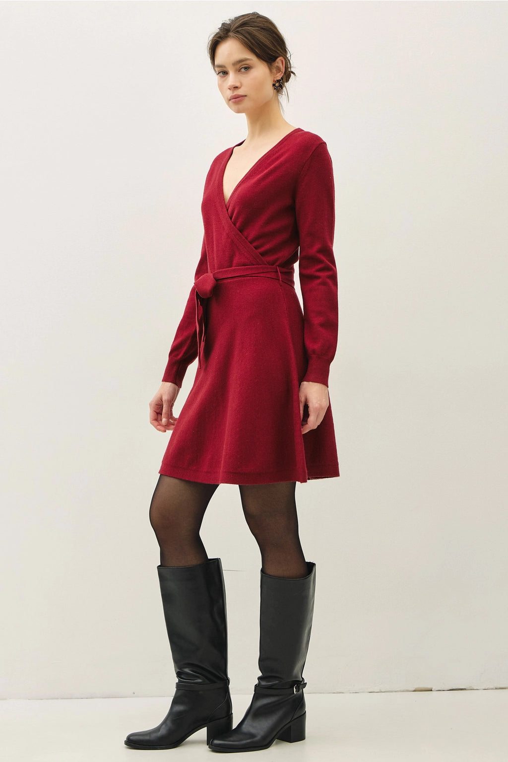 Sweater Wrap Dress in Merlot