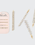Metal Rhinestone Assorted Bobby Pins 4pc Set - Gold