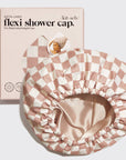 Satin Lined Flexi Shower Cap - Terracotta Checker