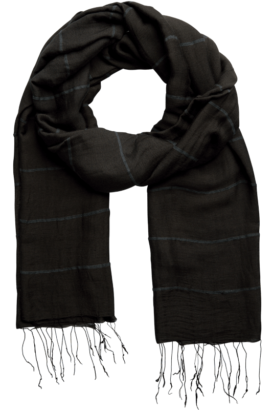 Black plaid scarf with fringes on a transparent background