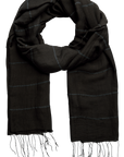 Black plaid scarf with fringes on a transparent background