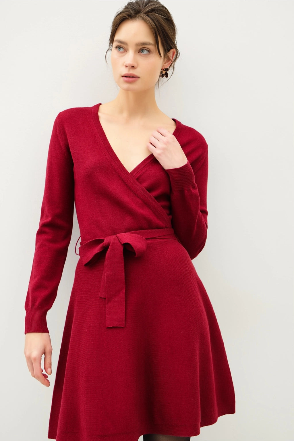 Sweater Wrap Dress in Merlot