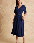 Belted V-Neck Midi Dress