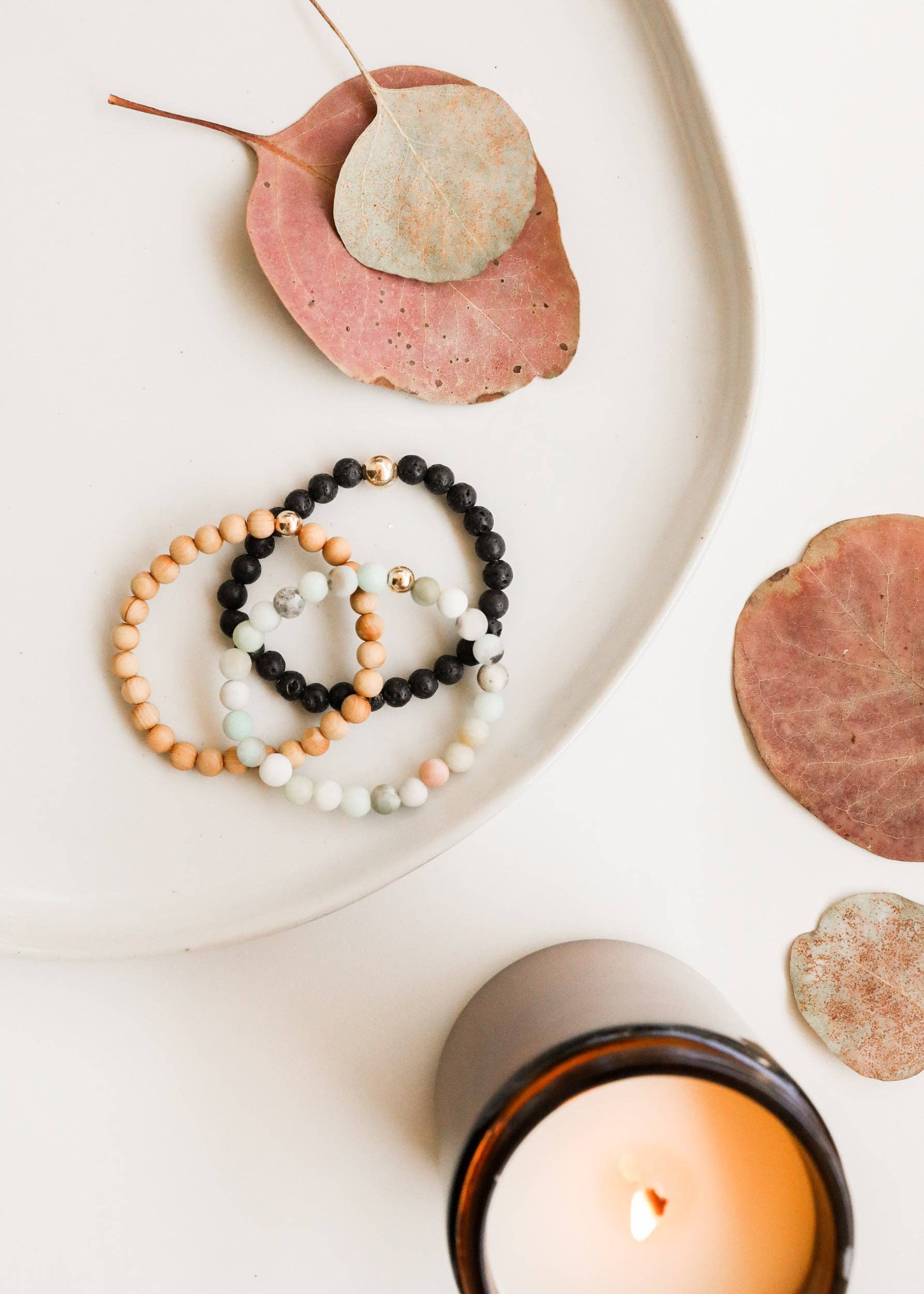 Cypress Wood + 14K Gold Filled Beaded Stretch Bracelet - 7&quot;