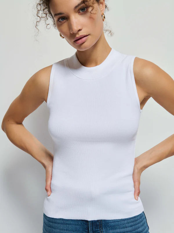 Joan Sleeveless Mockneck Tank Top - White