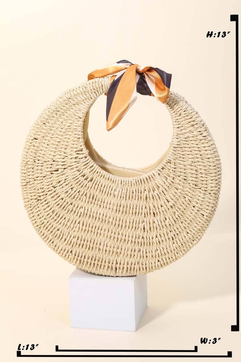 Woven straw collar with orange ribbon on a white background