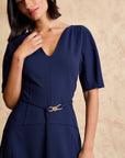 Belted V-Neck Midi Dress