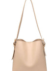 Beige handbag with a strap on a white background