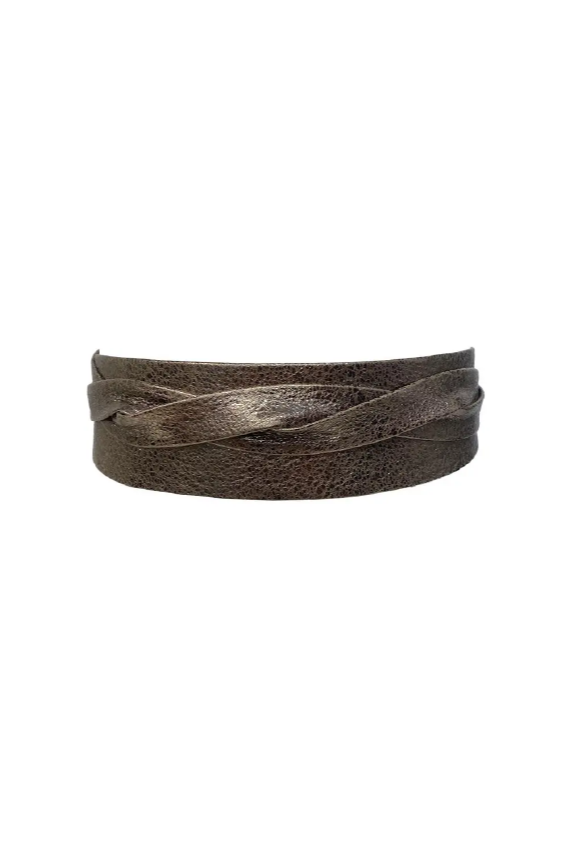 Brown leather wrap bracelet on a white background