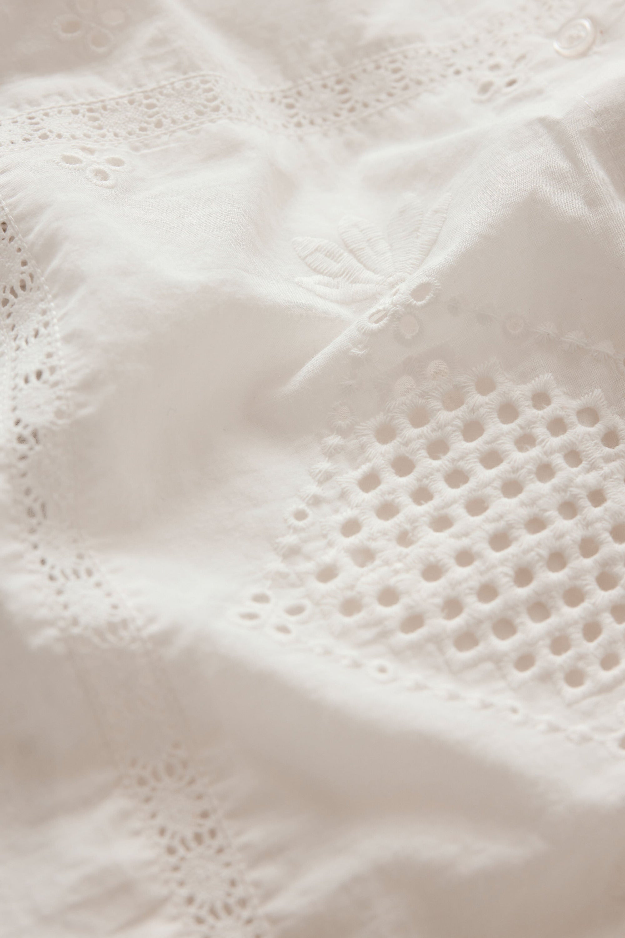 Close-up of a textured white fabric with intricate patterns