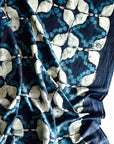 Close-up of blue and white patterned fabric