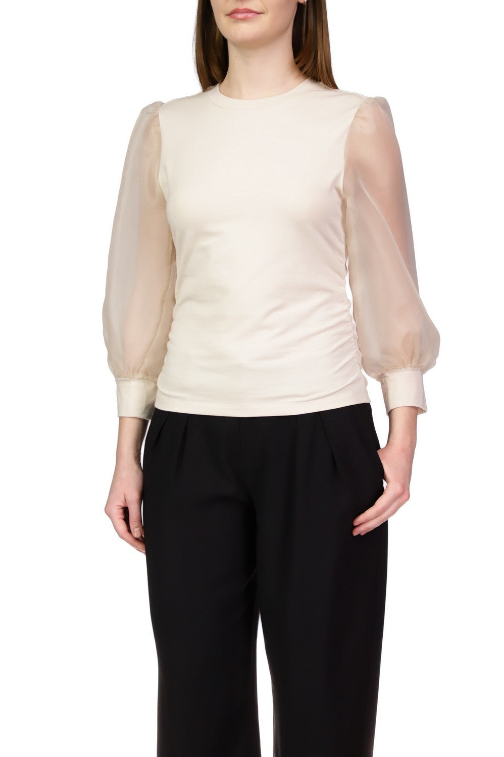 Organza Sleeve Mixed Media Top