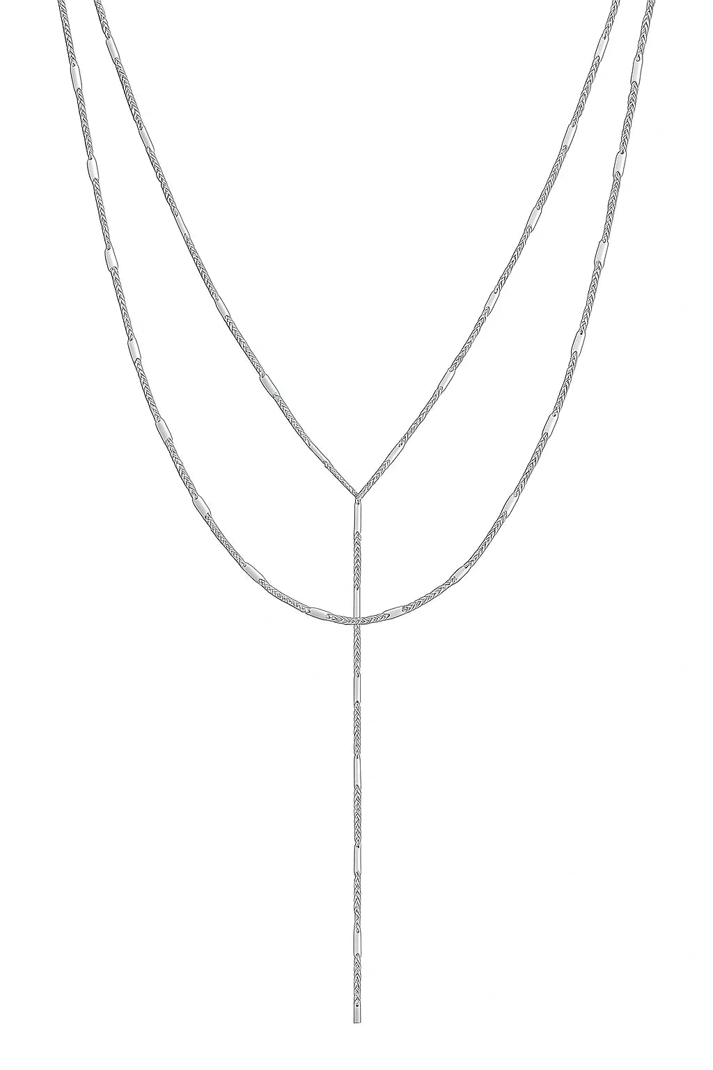 Silver chain necklace on a white background